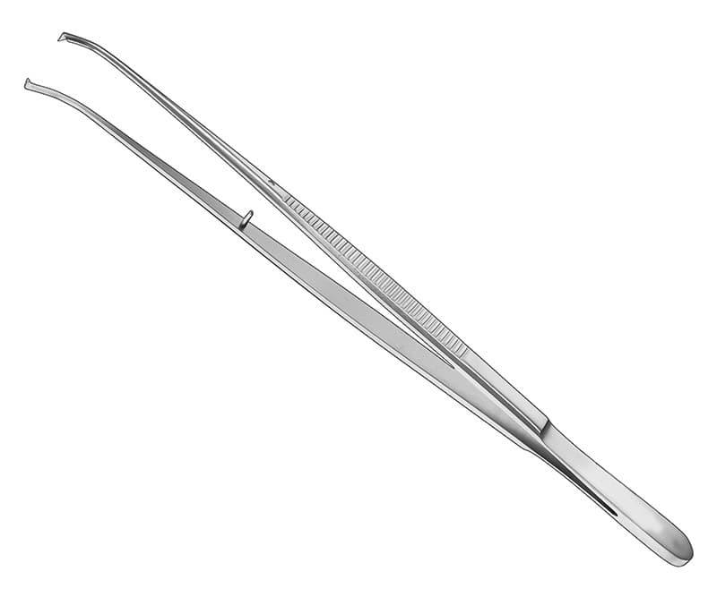 Precision Tissue Forceps, 18 cm, Curved, 1x2 Teeth, Delicate - 