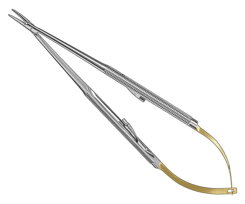 BARRAQUER Micro Needle Holder, 18 cm, Curved, Diamond Coated