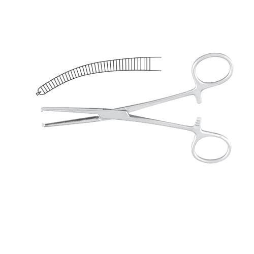 Kocher Hemostatic Forceps - Curved, Stainless Steel, 1 x 2 Teeth, 15 cm (6 inches)
