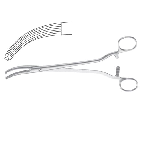 Mikulicz Curved Peritoneum Forceps with Longitudinal Serrations and 1x2 Teeth - 24.5 cm (9 3/4 inches)