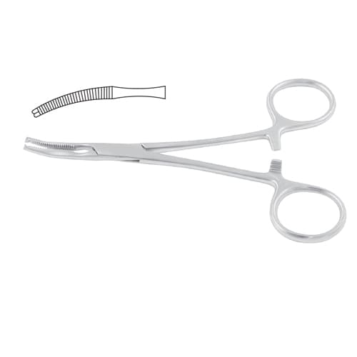 Mikulicz-Baby Curved Peritoneum Forceps with 1x2 Teeth - 14.5 cm