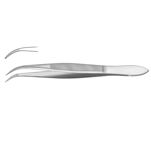 Curved Splinter Forceps with Serrated Jaws - Stainless Steel, 14.5 cm (5 3/4 inches)